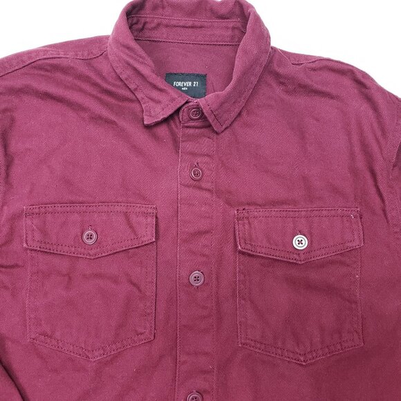 Forever 21 Men's Burgundy Denim Jean Jacket Sz M RARE EXCELLENT CONDITION!!! - Picture 3 of 7